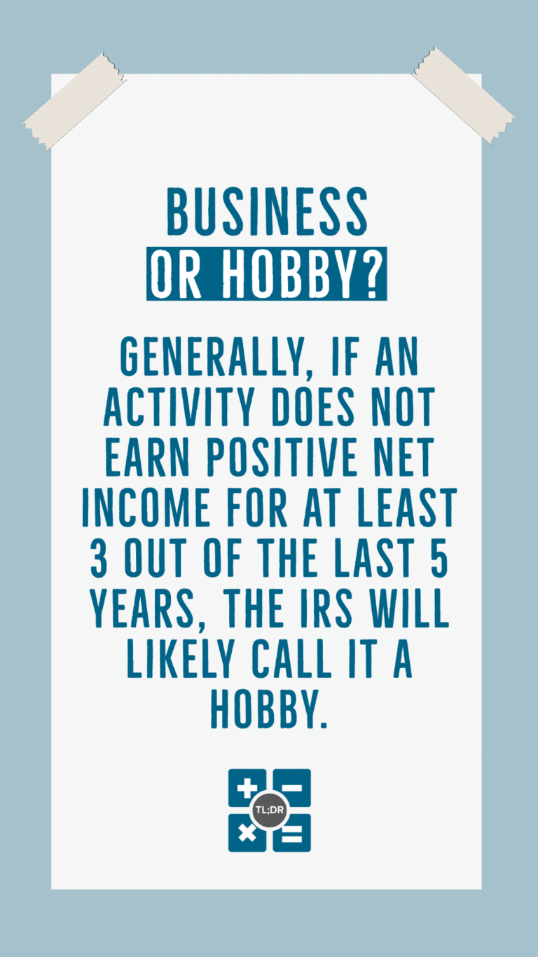 Business or Hobby? The Hobby Loss Rules TL;DR Accounting